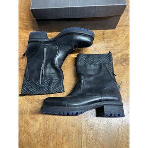 Felmini Women's 38 M Moto combat Black Boots Soft Leather Zippers Mid Platform
